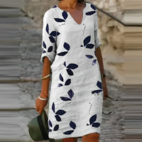 Trendy Summer Dress with Leaf Print – Liora-White-S-State of Style