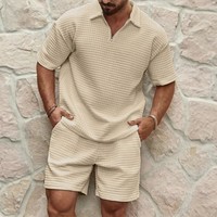 Trendy summer set for men with a breezy waffle texture – Neil-Beige-S-State of Style