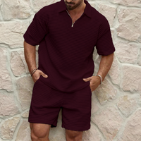 Trendy summer set for men with a breezy waffle texture – Neil-Bordeaux red-S-State of Style