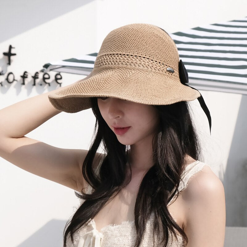 Trendy summer straw hat with opening for ponytail | Buy 1, get 1 free - SonnenSchwung-Gray-State of Style