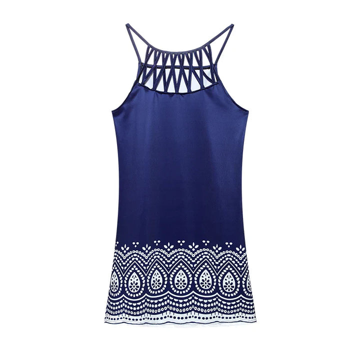 Trendy summer tunic dress with ethnic print & spaghetti straps – Kiara-Leopard print-S-State of Style