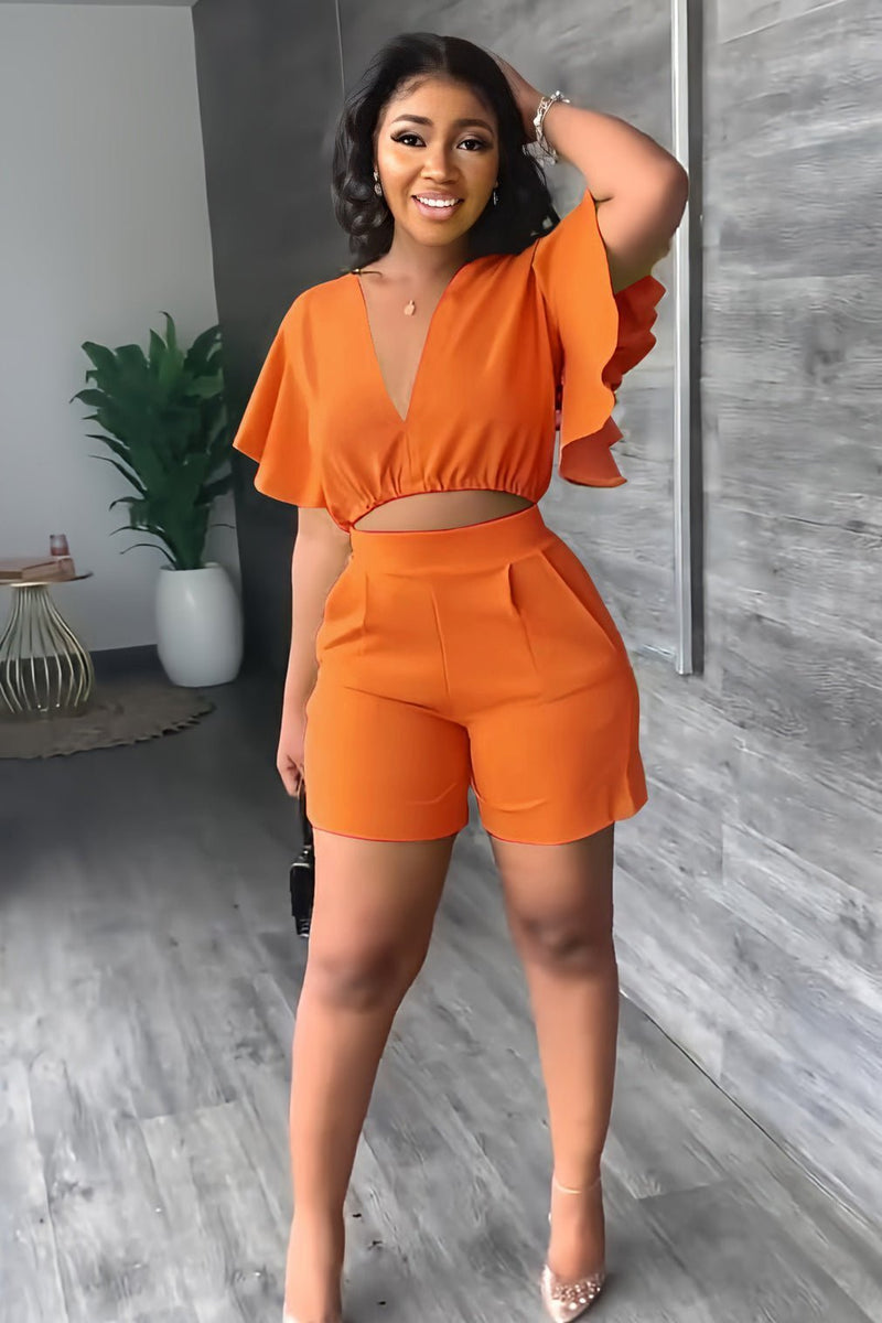 Trendy summer two-piece set with pleated design – Marlene-Orange-S-State of Style