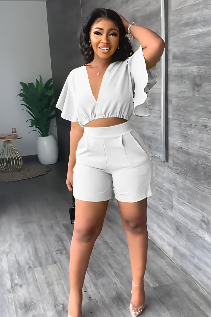 Trendy summer two-piece set with pleated design – Marlene-White-S-State of Style