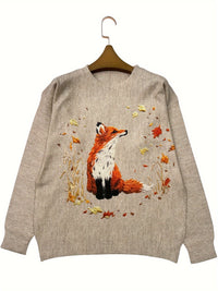 Trendy Sweater with Fox Print - Elisanne-S-State of Style