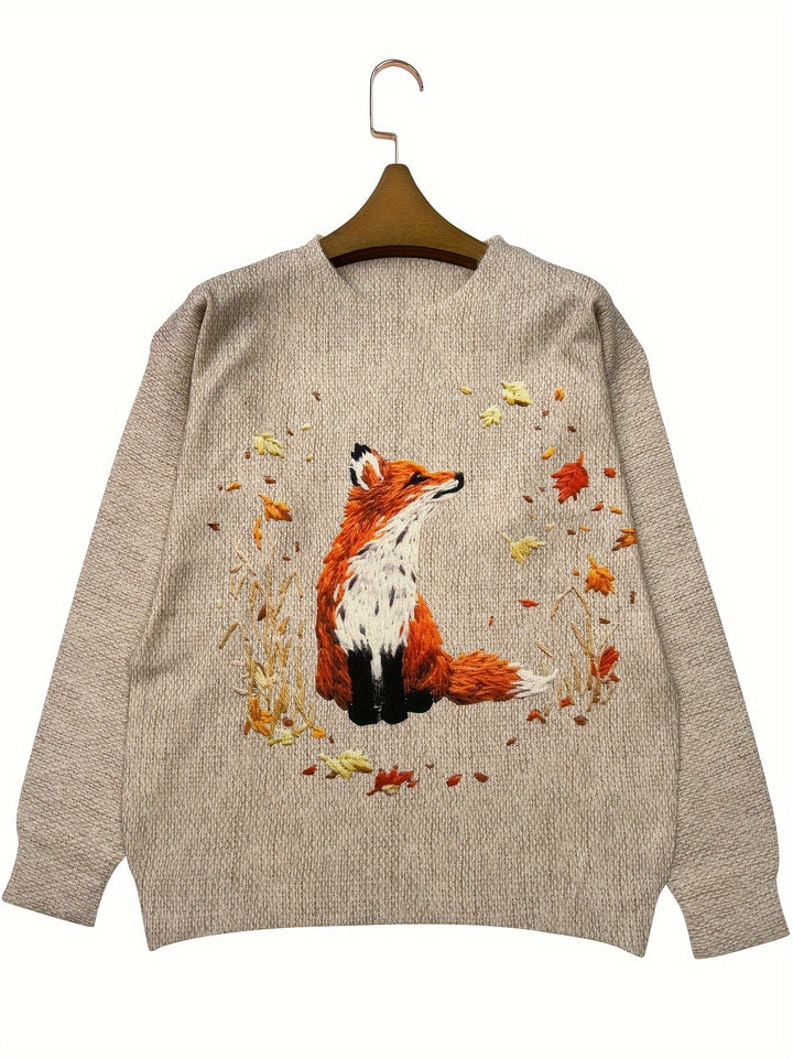 Trendy Sweater with Fox Print - Elisanne-S-State of Style
