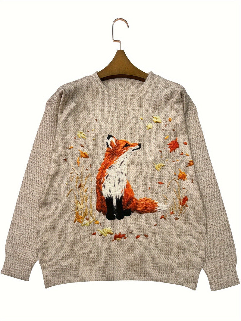 Trendy Sweater with Fox Print - Elisanne-S-State of Style