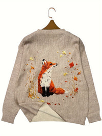 Trendy Sweater with Fox Print - Elisanne-S-State of Style