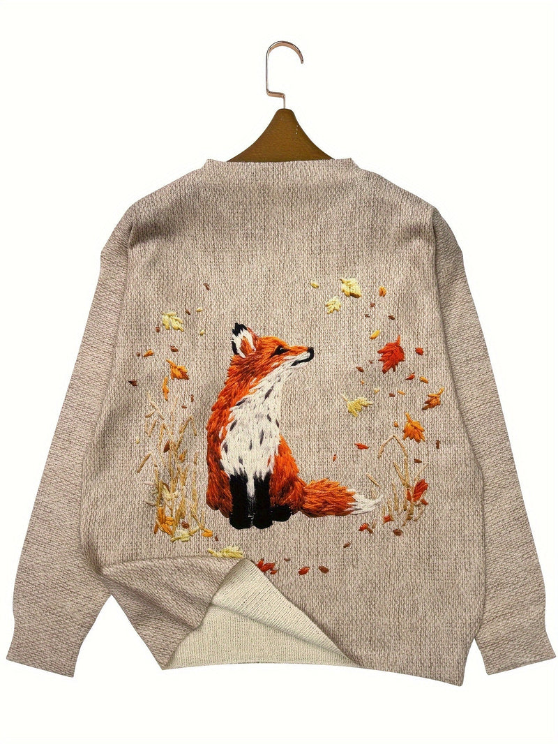 Trendy Sweater with Fox Print - Elisanne-S-State of Style