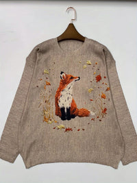 Trendy Sweater with Fox Print - Elisanne-S-State of Style