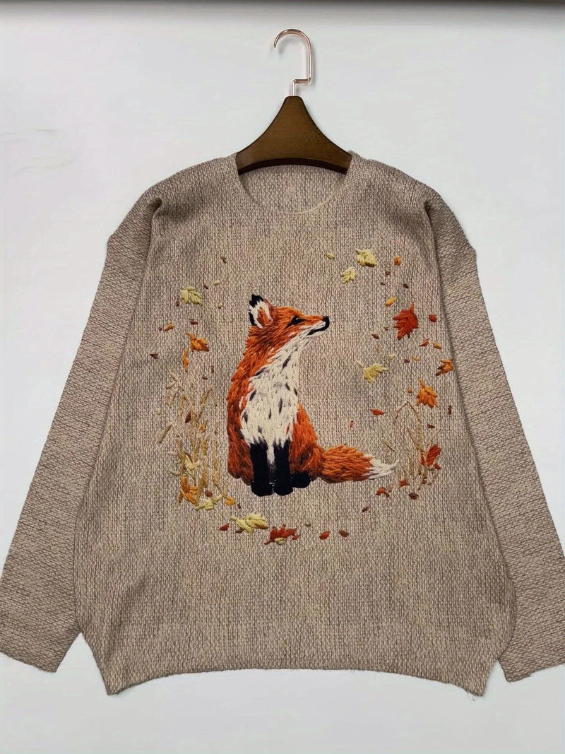 Trendy Sweater with Fox Print - Elisanne-S-State of Style