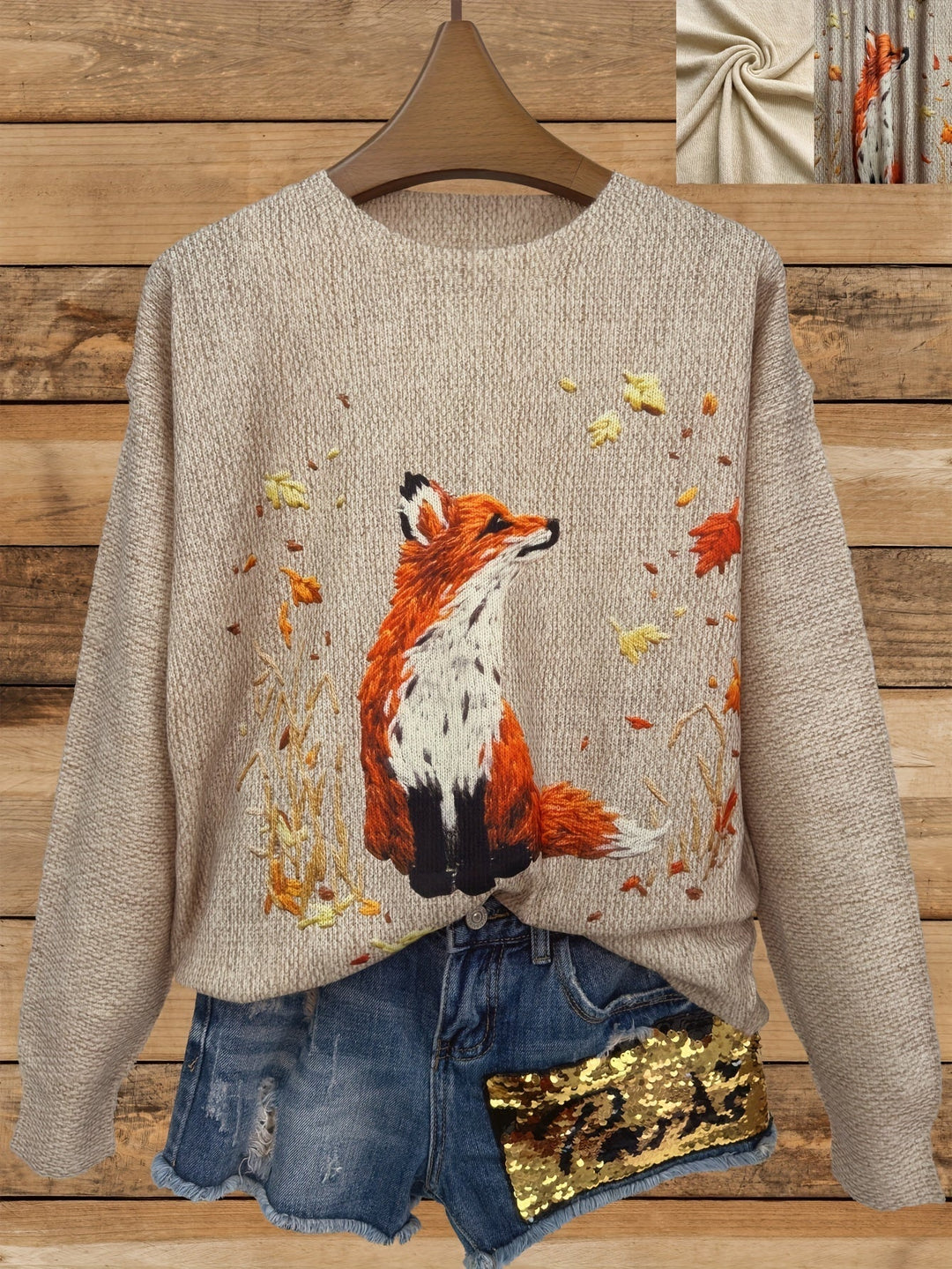 Trendy Sweater with Fox Print - Elisanne-S-State of Style
