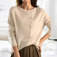 Trendy Sweater with Stylish Button Closure - Elisa-S-Crème-State of Style