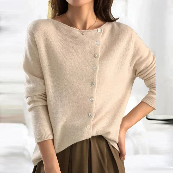 Trendy Sweater with Stylish Button Closure - Elisa-S-Crème-State of Style