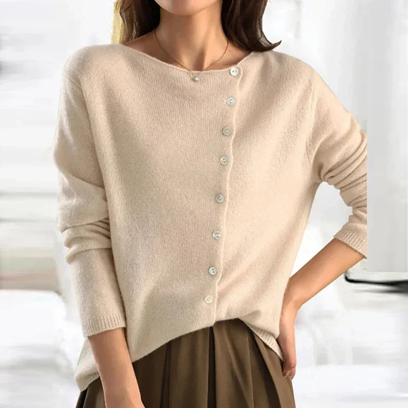 Trendy Sweater with Stylish Button Closure - Elisa-S-Crème-State of Style