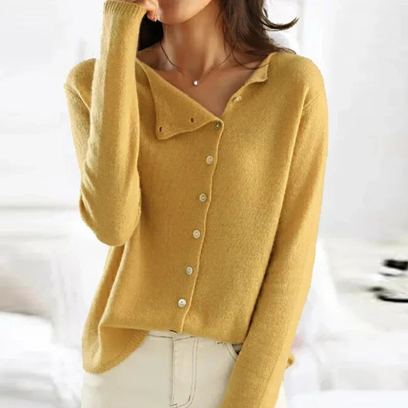 Trendy Sweater with Stylish Button Closure - Elisa-S-Geel-State of Style