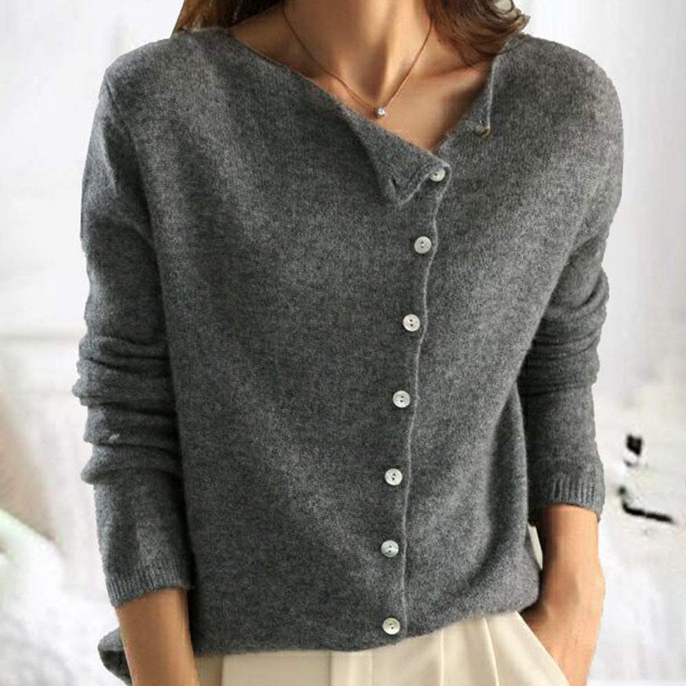 Trendy Sweater with Stylish Button Closure - Elisa-S-Grijs-State of Style
