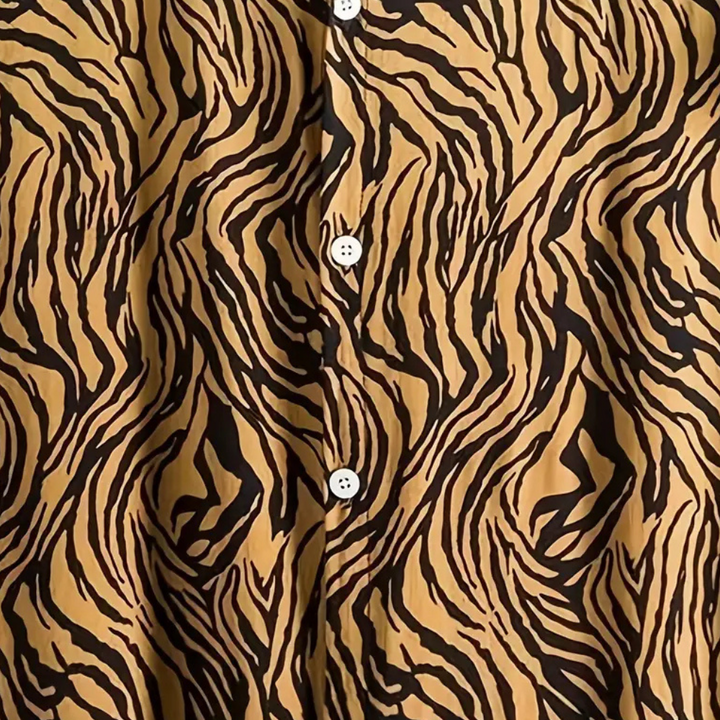 Trendy Tiger Print Shirt with Button Closure - Oscar-S-State of Style