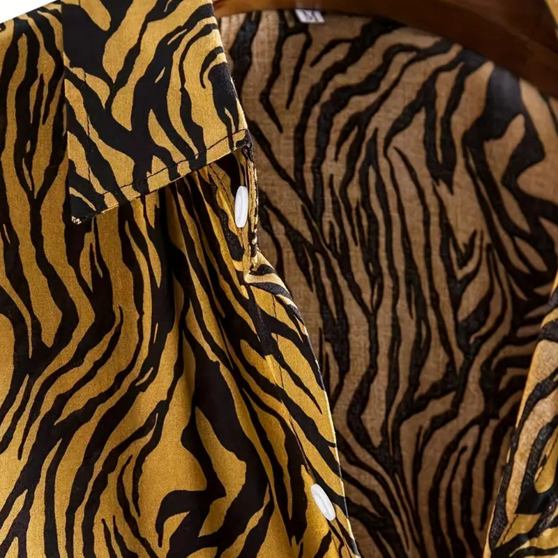 Trendy Tiger Print Shirt with Button Closure - Oscar-S-State of Style