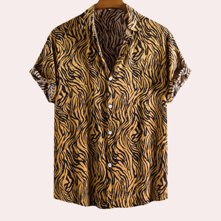 Trendy Tiger Print Shirt with Button Closure - Oscar-S-State of Style