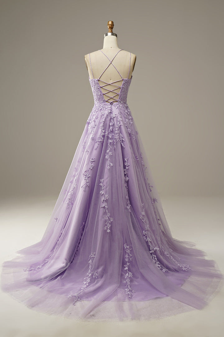 Trendy Tulle Gown with Appliques - Victoria-Lilac-EU32-State of Style