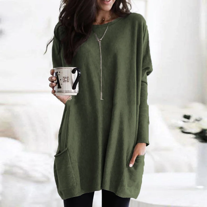 Trendy Tunic with Long Sleeves - Celina-Olive green-S-State of Style