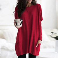 Trendy Tunic with Long Sleeves - Celina-Red-S-State of Style