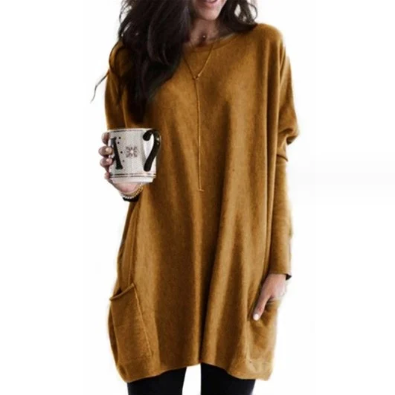 Trendy Tunic with Long Sleeves - Celina-Yellow-S-State of Style