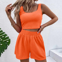 Trendy Two-Piece Summer Set for Women with Shorts & Croptop – Livia-Orange-S-State of Style