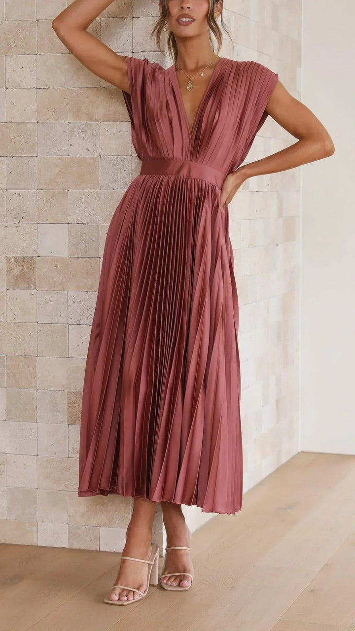Trendy V-Neck Dress with Tie Closure - Isabella-Olive-S-State of Style