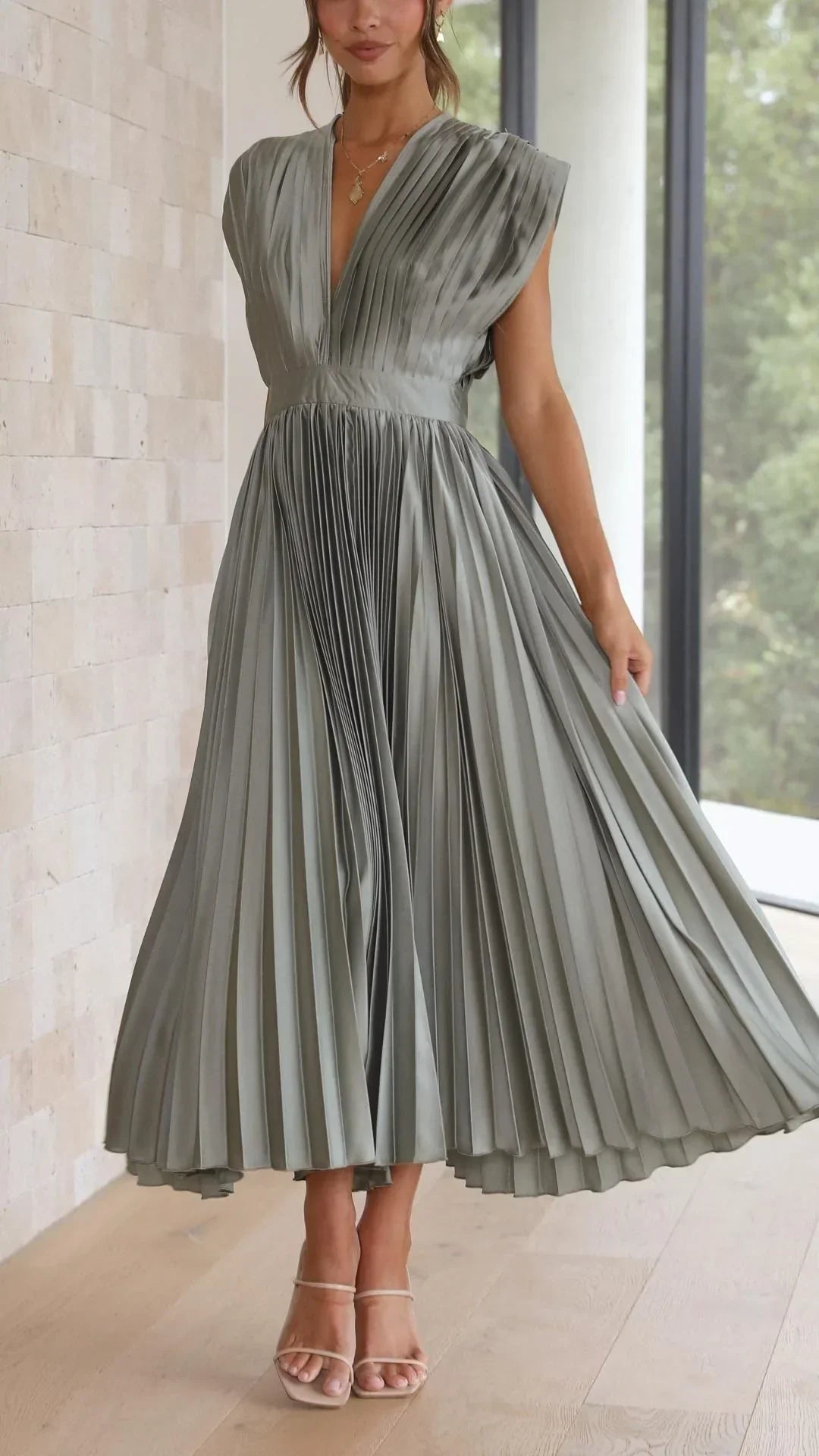 Trendy V-Neck Dress with Tie Closure - Isabella-Olive-S-State of Style