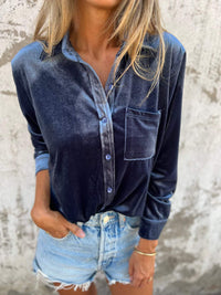Trendy Velvet Blouse with Long Sleeves - Clara-Pink-S-State of Style