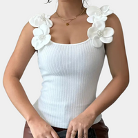 Trendy White Sleeveless Ladies' Top with Floral Details - Elara-XS-State of Style