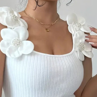 Trendy White Sleeveless Ladies' Top with Floral Details - Elara-XS-State of Style