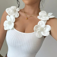 Trendy White Sleeveless Ladies' Top with Floral Details - Elara-XS-State of Style