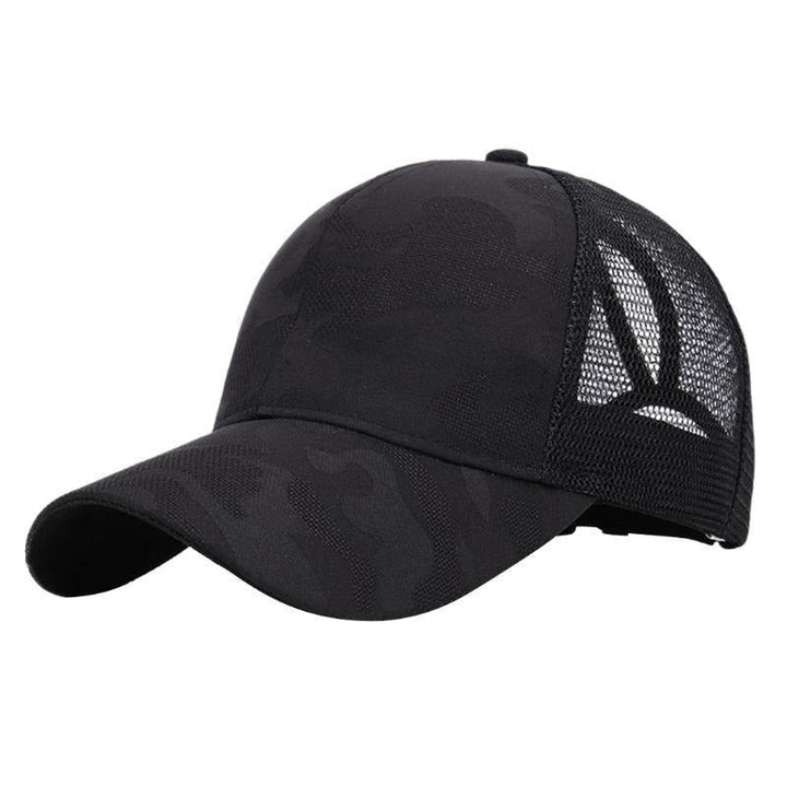 Trendy women's baseball cap with ponytail hole & Velcro closure – Leona (1+1 FREE)-Black-State of Style
