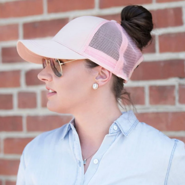 Trendy women's baseball cap with ponytail hole & Velcro closure – Leona (1+1 FREE)-Pink-State of Style