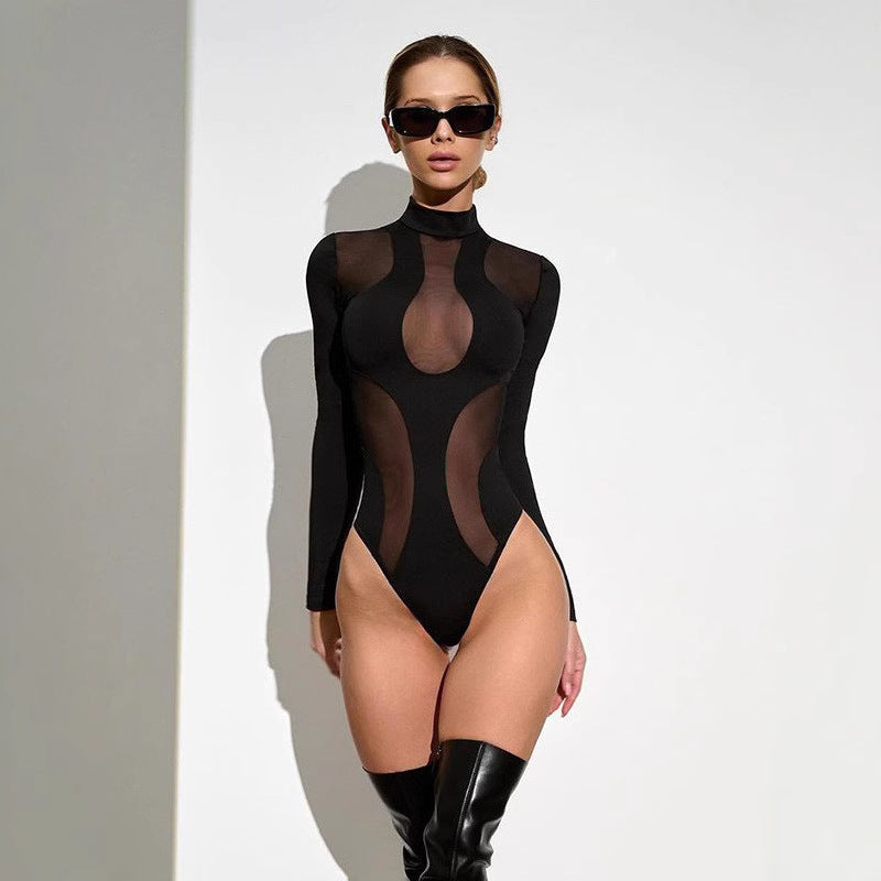 Trendy women's bodysuit with cut-outs and mesh inserts – Nayeli-L-State of Style