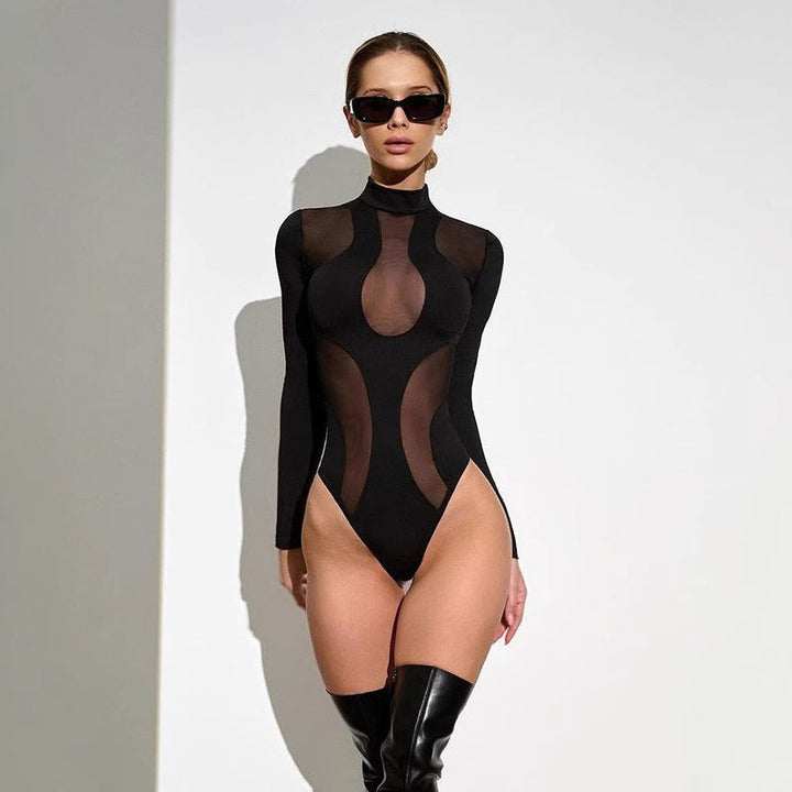 Trendy women's bodysuit with cut-outs and mesh inserts – Nayeli-L-State of Style