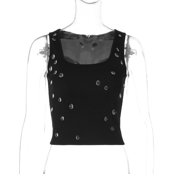 Trendy women's crop top with embellishment and figure-hugging cut – Liora-Black-M-State of Style