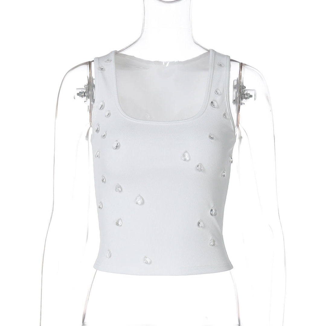 Trendy women's crop top with embellishment and figure-hugging cut – Liora-White-M-State of Style