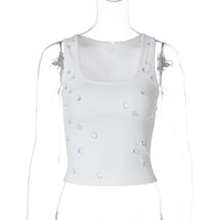 Trendy women's crop top with embellishment and figure-hugging cut – Liora-White-M-State of Style