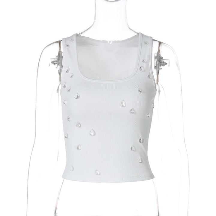 Trendy women's crop top with embellishment and figure-hugging cut – Liora-White-M-State of Style