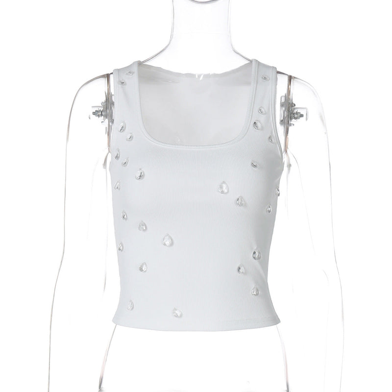 Trendy women's crop top with embellishment and figure-hugging cut – Liora-White-M-State of Style