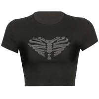 Trendy women's crop top with rhinestone skeleton pattern – Yara-L-State of Style
