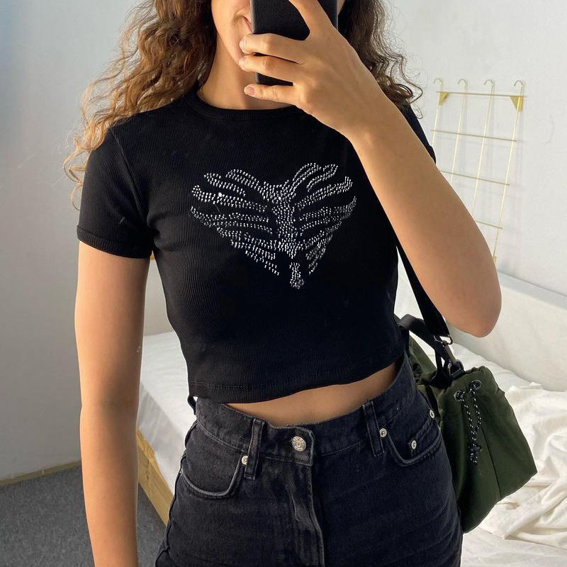 Trendy women's crop top with rhinestone skeleton pattern – Yara-L-State of Style