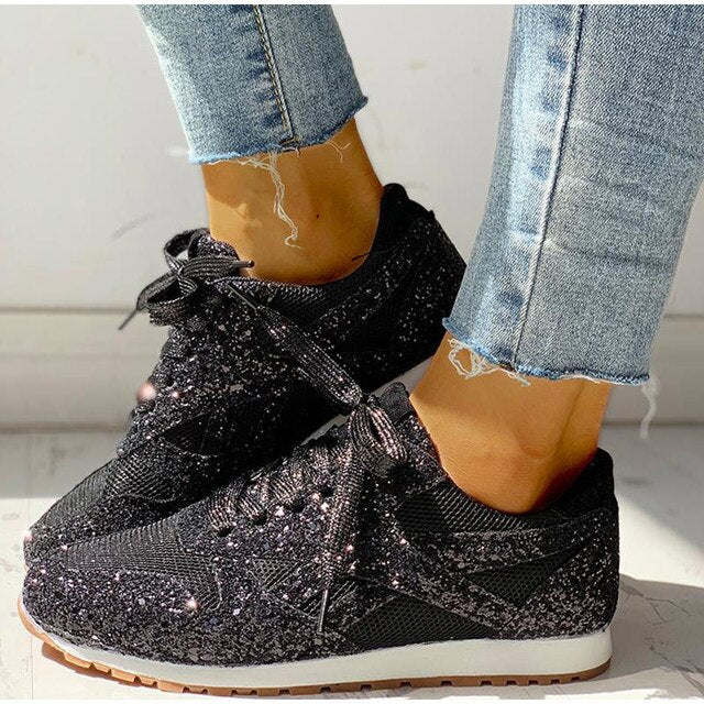 Trendy Women's Glitter Sneakers - Miranda-Black-5-State of Style