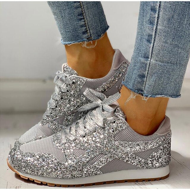 Trendy Women's Glitter Sneakers - Miranda-Silver-5-State of Style