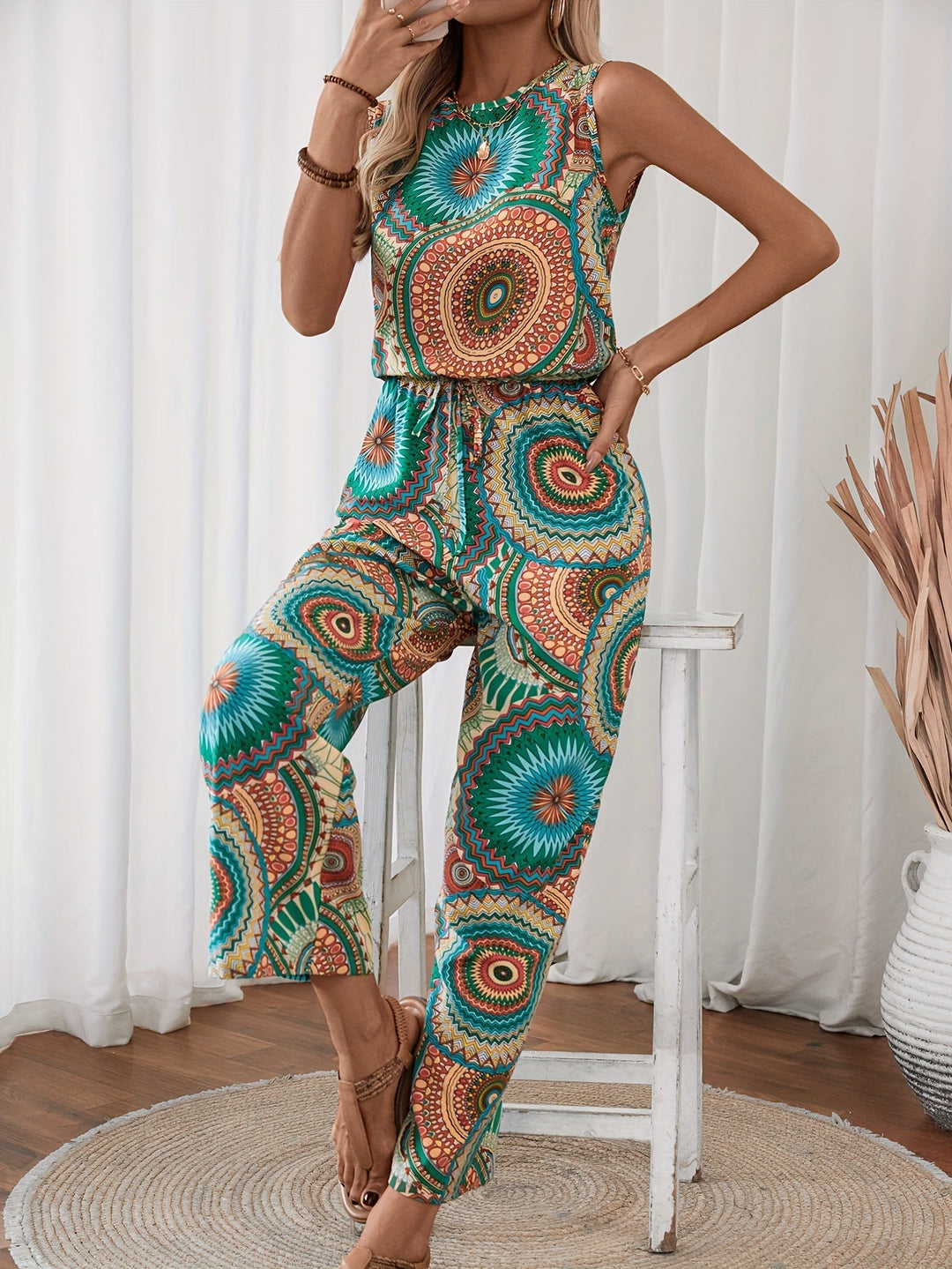 Trendy women's jumpsuit with mandala print for summer - BohoStrahl-S-State of Style