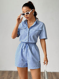 Trendy women's jumpsuit with short sleeves for summer - StripeFresh-S-State of Style