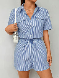 Trendy women's jumpsuit with short sleeves for summer - StripeFresh-S-State of Style